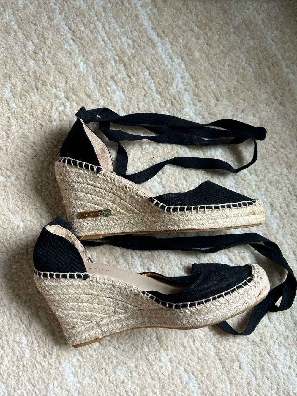 Heidi Klein Black Canvas Lace Up Espadrille Wedge Shoes EU 38 Made in Spain